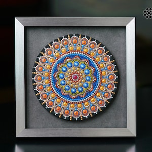 Mandala Dot Art, Home Boho Decor, Acrylic Paint on Round Canvas, Framed, Elegant Mandala Wall Art, Mandala Hand  Painting, Great Gift.