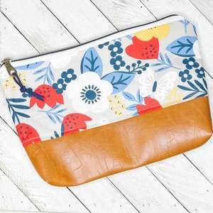 Bolsa de cremallera floral gris - bolsa de maquillaje, bolsa de lápiz, billetera, clutch, bolsa de sentido de labios, bolsa de proyecto, soporte de gancho de ganchillo