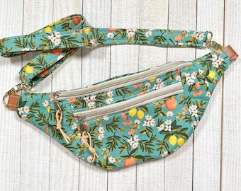 Teal Citrus Adjustable Crossbody Bag, Fanny Pack, Hip Bag, Bum Bag, Waist Pack, Sling Bag,