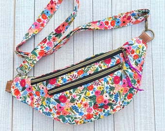 Floral Adjustable Crossbody Bag, Fanny Pack, Hip Bag, Bum Bag, Waist Pack, Sling Bag