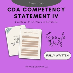 完全に書かれたCDA能力ステートメントIVサンプルWordドキュメント/教育ポートフォリオの作成時間を節約
