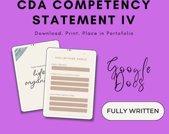 Fully Written CDA Competency Statement IV Sample Word Doc/ Save time on creating your Teaching Portfolio