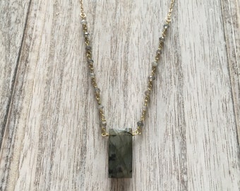 Labradorite Pendant + Wrapped Chain Necklace