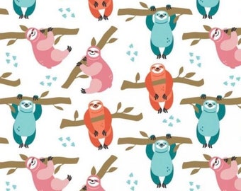 Born to Be Mild Tree Sloths - White by Camelot // Animal Fabric // 100% cotton // Quilting Cotton // Sloth Fabric
