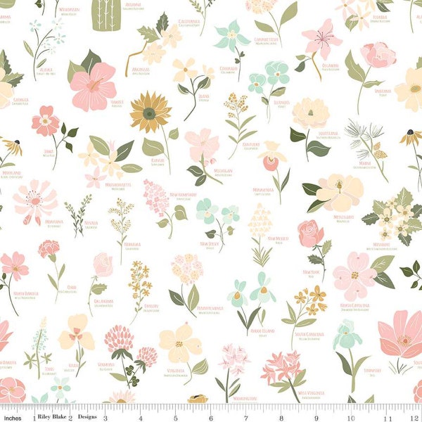 Riley Blake // Wild and Free - Main White // Quilting Cotton // Cotton Woven // 100% cotton // Floral Fabric