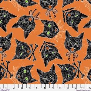 Scaredy Cat - Cats Orange by Freespirit Fabrics // 100% cotton // Quilting Fabric // Halloween Fabric // Cat Fabric