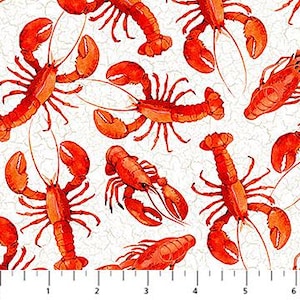 Atlantic Coast Lobsters by Northcott Fabrics // Quilting Cotton // Cotton Woven // 100% cotton // Seafood Fabric