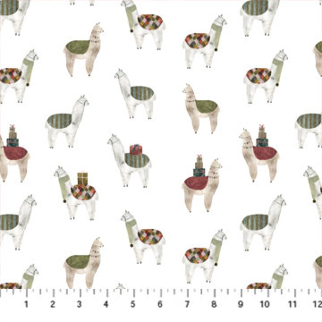 Noel Llamas by Figo Fabrics // 100 Quilting Cotton // Llama Fabric