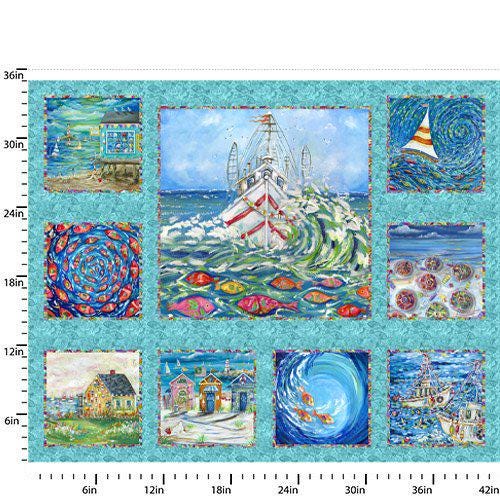 Ocean Block Panel Seaside Summer - Panel by 3 Wishes Fabric // 100% Quilting Cotton ...