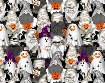 Gnomebody's Scared Mummy Gnomes by Timeless Treasures Fabric // 100% cotton // Quilting Fabric // Halloween Fabric