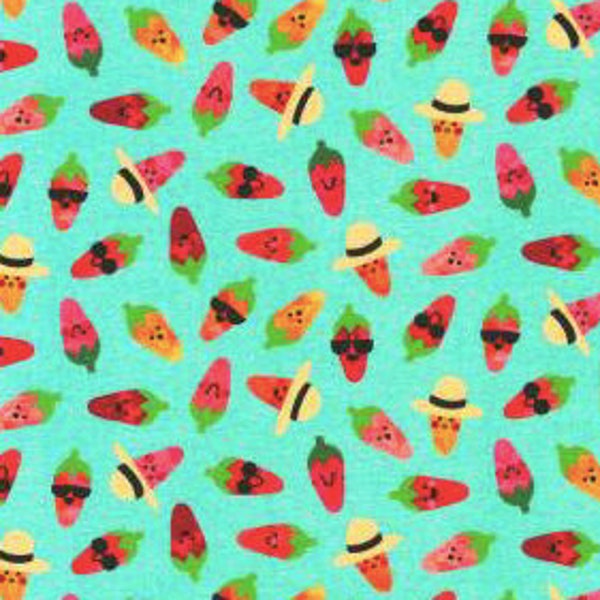 Robert Kaufman - Chili Smiles - Peppers Aqua Fabric // Quilting Cotton // Cotton Woven // 100% cotton // Food Fabric