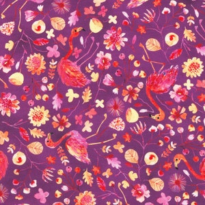 Flora & Fun - Flamingo Aubergine by Robert Kaufman Fabric // Quilting Cotton // Cotton Woven // 100% cotton // Tropical Bird Fabric