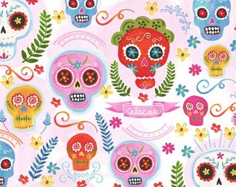 Michael Miller La Vida Loca Sugar Skull Blush Fabric // Quilting Cotton // Cotton Woven // 100% cotton // Day of Dead Fabric