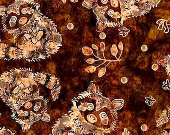 Wild Wood - Raccoons Brown by QT Fabrics // Quilting Cotton // Cotton Woven // 100% cotton // Critter Fabric