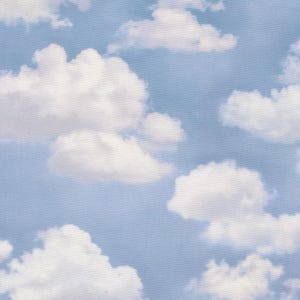 May include: A seamless pattern featuring a light blue sky filled with fluffy white clouds. The clouds vary in size and shape, creating a whimsical and airy design. This pattern is suitable for various applications, such as fabric or wallpaper.