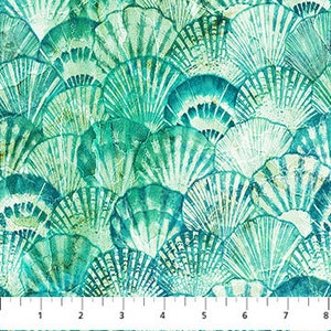 Vitamin Sea Clam Shells Turquoise by Northcott Fabrics // Quilting Fabric // 100% Cotton // Seashell Fabric