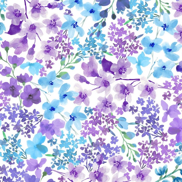 Bloom Bright Packed Flowers Blue Violet by Maywood Studios // Quilting Cotton // 100% cotton // Floral Fabric