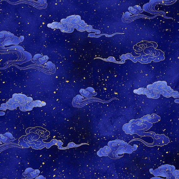 Moonlight - Wave Cloud Metallic by Timeless Treasures // Quilting Cotton // Cotton Woven // 100% cotton // Starry Night Sky Fabric