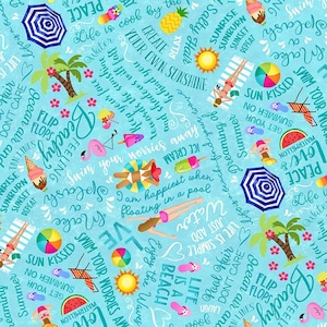 Pool Party - Pool Words & Icon by Timeless Treasures Fabric // Quilting Cotton // Cotton Woven // 100% cotton // Summer Fabric