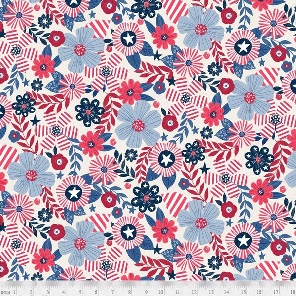 Patchwork Americana Floral by P&B Textiles // Quilting Cotton // Cotton Woven // 100% cotton // Patriotic Fabric