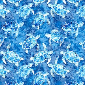 Ocean Blues - Sea Turtles Blue by QT Fabrics // Quilting Fabric // 100% Cotton // Ocean Fabric // Sea Creature Fabric