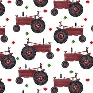 Winter at the Farm - Tractor Joy White by Benartex // 100% quilting cotton // Christmas Fabric // Farm Fabric