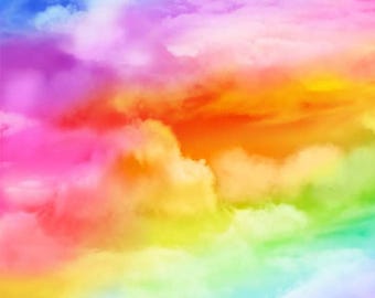 May include: A colorful abstract background with a rainbow gradient of clouds. The colors are vibrant and blend together seamlessly, creating a dreamy and ethereal effect.