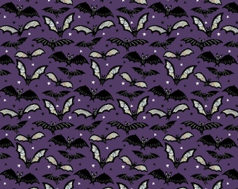 Spellbound - Creatures in Flight Eggplant by Freespirit Fabrics // 100% cotton // Quilting Fabric // Halloween Fabric // Bat Fabric