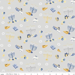Hanukkah Nights Main Gray by Riley Blake Fabric // Quilting Cotton // Cotton Woven // 100% cotton // Menorah Fabric