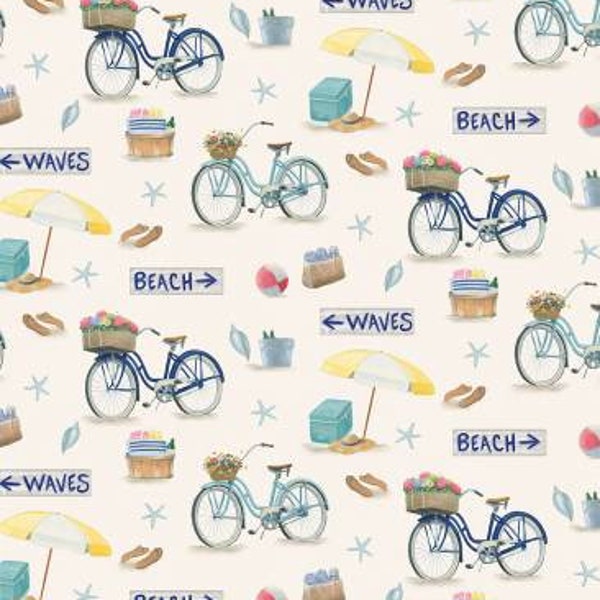 Beach Time Beach Bikes by P&B Textiles // 100% cotton // Quilting Fabric // Bicycle Fabric