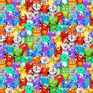 Packed Rainbow Cats by Timeless Treasures Fabric // Quilting Cotton // Cotton Woven // 100% cotton // Pet Fabric