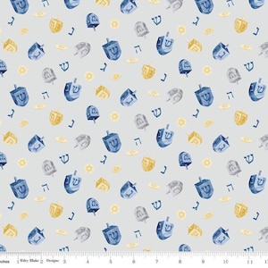Hanukkah Nights Dreidels Gray by Riley Blake Fabric // Quilting Cotton // Cotton Woven // 100% cotton // Dreidel Fabric
