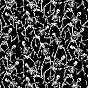 Benartex - Halloween Spirit Skeleton Crew Black // 100% cotton // Quilting Fabric // Halloween Fabric // Glow in the Dark Fabric