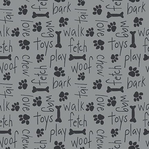 Paw-sitively Awesome Words and Bones Allover by Studio E Fabric // Quilting Cotton // Cotton Woven // 100% cotton // Dog Fabric