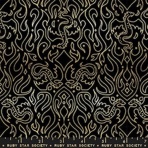 Fireglow - Scribe - Black Metallic by Ruby Star Society // Quilting Cotton // Cotton Woven // 100% cotton // Fantasy Fabric // Dragon Fabric