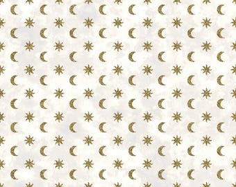 Sun, Moon & Stars - Gold Suns and Moons Small by In the Beginning Fabrics // 100% cotton // Quilting Fabric // Celestial Fabric