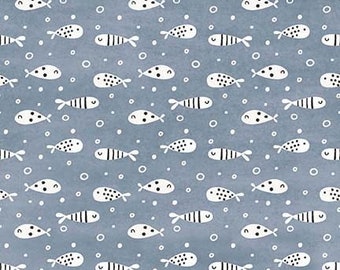 Pur-fect Friends Blue Mini Fish by Michael Miller Fabric // Quilting Cotton // Cotton Woven // 100% cotton // Nautical Fabric