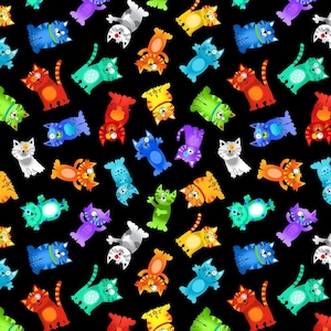 Tossed Rainbow Cats by Timeless Treasures Fabric // Quilting Cotton // Cotton Woven // 100% cotton // Pet Fabric