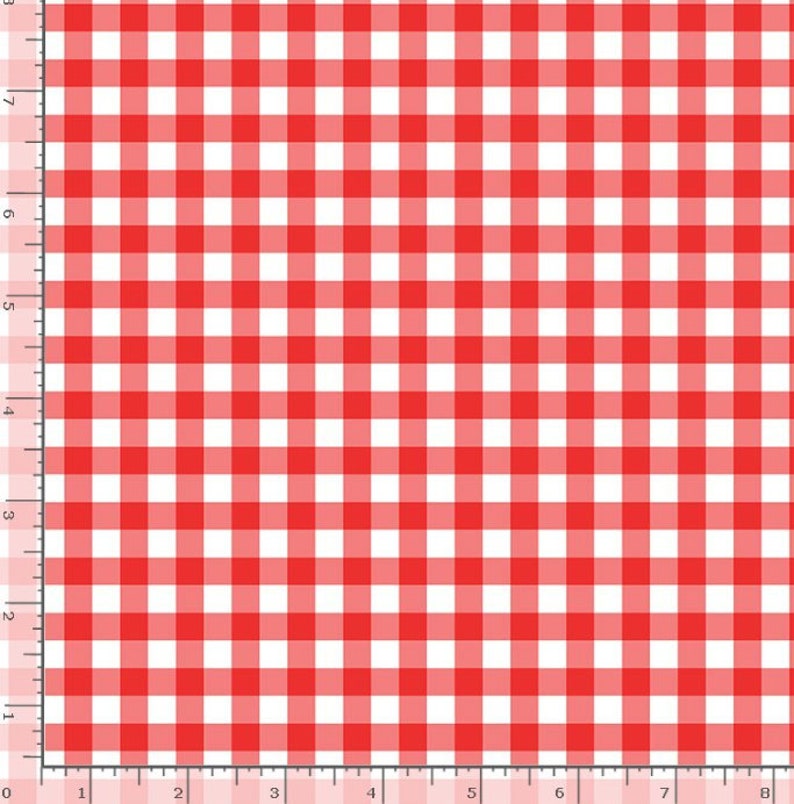 May include: Red and white gingham fabric with a checkered pattern.