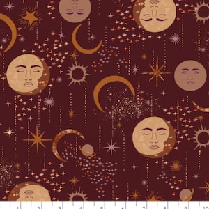 Mystic Moon Magic Maroon by RJR Fabric // Quilting Cotton // Cotton Woven // 100% cotton // Celestial Fabric