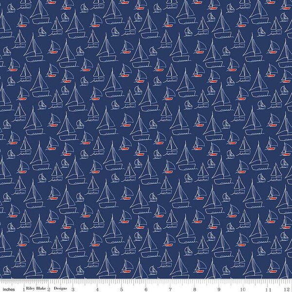 Red White and Bang! Sailboats Navy by Riley Blake Fabric // Quilting Cotton // Cotton Woven // 100% cotton // Nautical Fabric