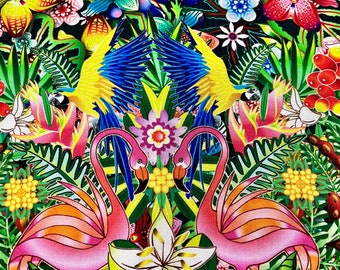 Rising Jungle - Main by Freespirit Fabric // 100% cotton // Quilting Fabric // Tropical Bird Fabric