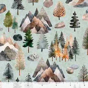Bigfoot - Pine Trees Sage by QT Fabric // Quilting Cotton // Cotton Woven // 100% cotton // Mountain Fabric