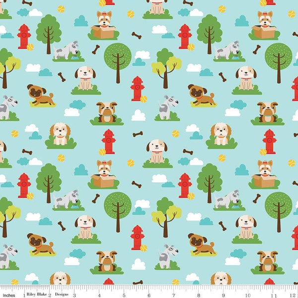 Pets - Dogs Aqua by Riley Blake Fabric // Quilting Cotton // Cotton Woven // 100% cotton // Puppy Fabric