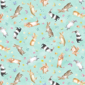 Honey Bunny - Funny Bunny Aqua by Michael Miller Fabrics // Quilting Cotton // 100% cotton woven // Easter Fabric // Rabbit Fabric