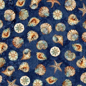 Atlantis Shell Toss Mediterranean by QT Fabrics // Quilting Fabric // 100% Cotton // Ocean Fabric // Seashell Fabric