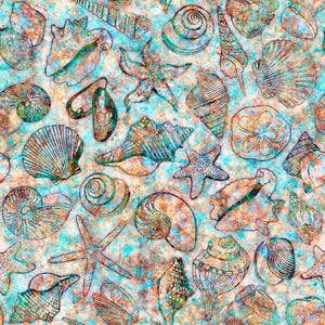 Oceana Seashells by QT Fabrics // Quilting Fabric // 100% Cotton // Ocean Fabric // Beach Fabric