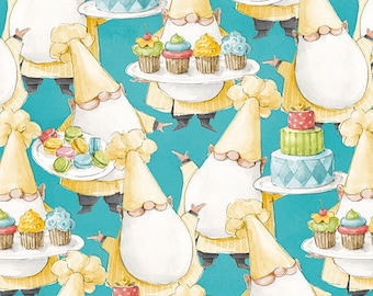 Wilmington Prints - Sweet Little Pleasures - Teal Packed Gnomes // Quilting Cotton // 100% cotton // Gnome Fabric // Baking Fabric