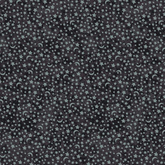 All Hallows Eve - Moons & Stars Denim by Clothworks // 100% cotton // Quilting Fabric // Halloween Fabric // Night Sky Fabric