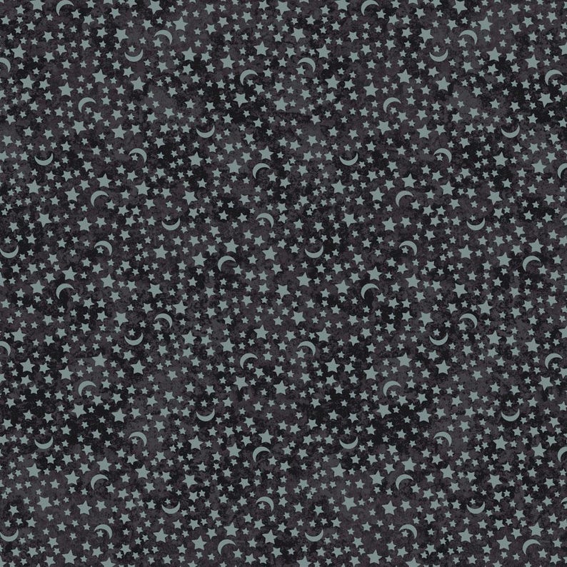 Puede incluir: Un fondo gris oscuro con un patr&oacute;n repetitivo de peque&ntilde;as estrellas blancas y lunas crecientes.